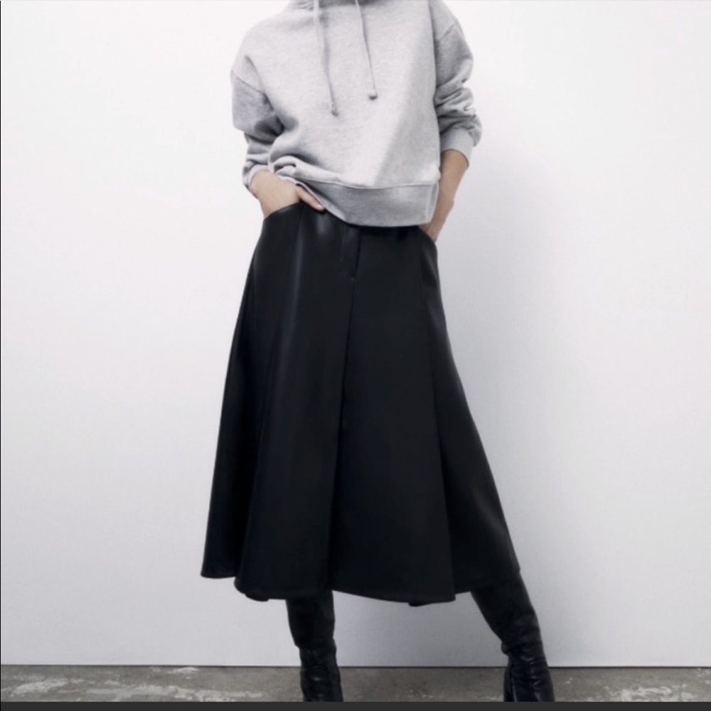 Zara Faux Leather Midi Skirt Sz M